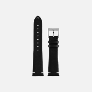 Black genuine leather strap with white stitching